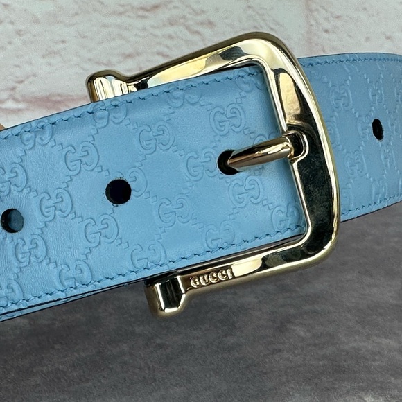 Authentic Gucci Microguccissima Embossed Light Blue Leather Belt 281548 75/30 - Picture 4 of 6